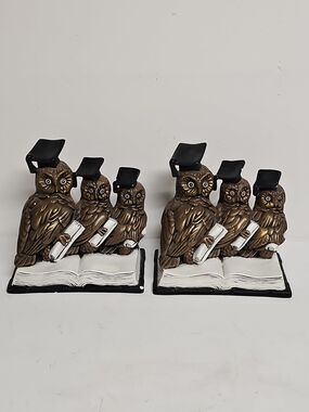 Vintage Arnel's Pottery Graduation Owl Bookends Robware Calgary Ceramic 1970s